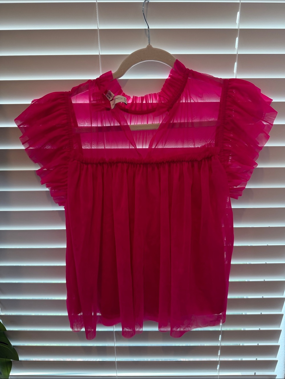Joie Hot Pink Sheer Ruffled Blouse - Picture 3 of 5